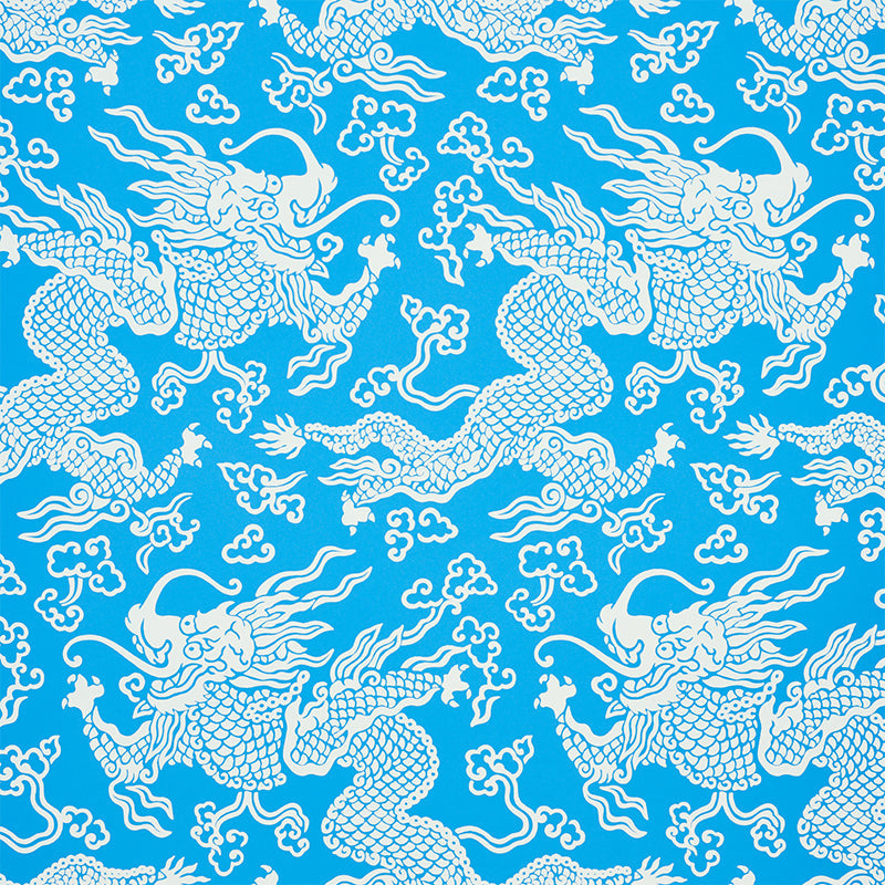 Acquire 5010881 Ruan Dragon Damask Blue Schumacher Wallpaper