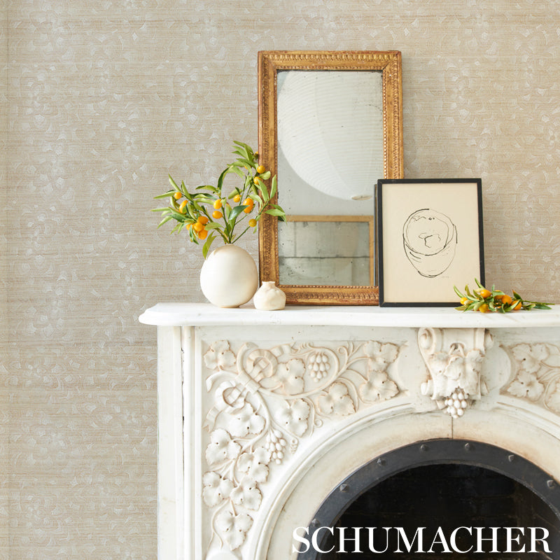 Shop 5011210 Lotus Embroidery Sisal Ivory Schumacher Wallpaper