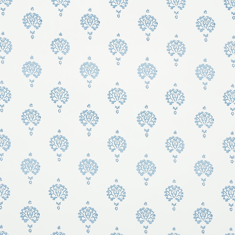 Purchase 5011230 Dahlia Hand Blocked Print Blue Schumacher Wallpaper