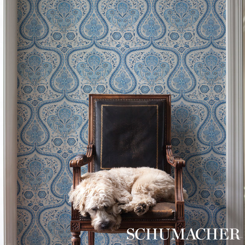Select 5012270 Paisley Court Blue Schumacher Wallpaper