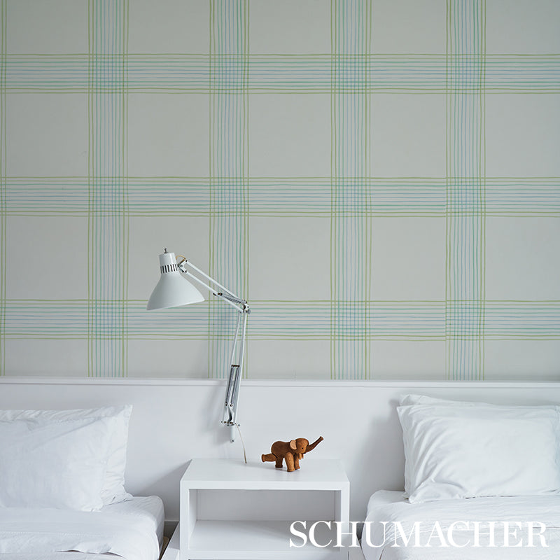 Acquire 5012370 Minerva Plaid Peacock Schumacher Wallpaper