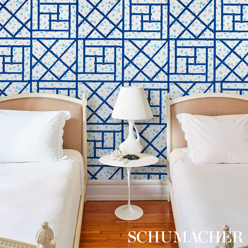 View 5012561 Fancy Beast Indigo Schumacher Wallpaper