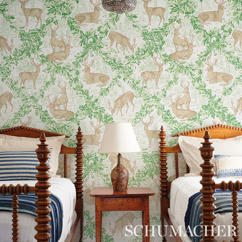 View 5012731 Woburn Meadow Forest Schumacher Wallpaper