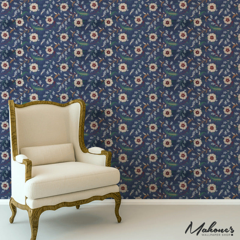 Select 5012831 Floralia Sisal Indigo Schumacher Wallpaper