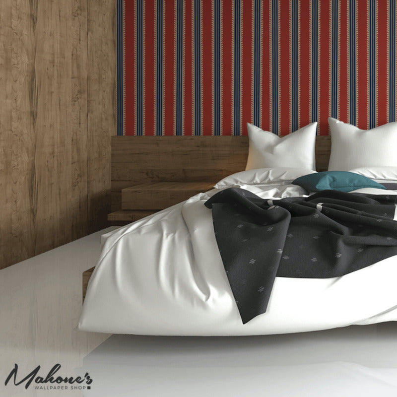 Order 5012852 Etruscan Stripe Red and Blue Schumacher Wallpaper