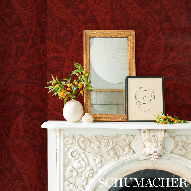 Shop 5012902 Saz Paisley Burgundy Schumacher Wallpaper