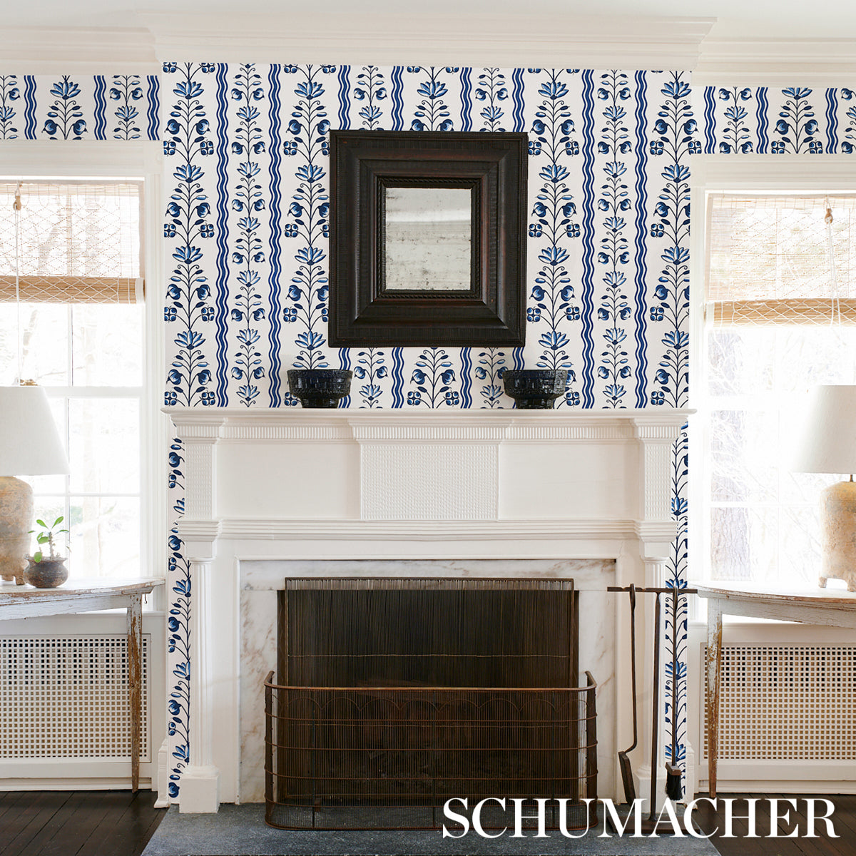 Purchase 5014380 | Delft Waves, Blue - Schumacher Wallpaper