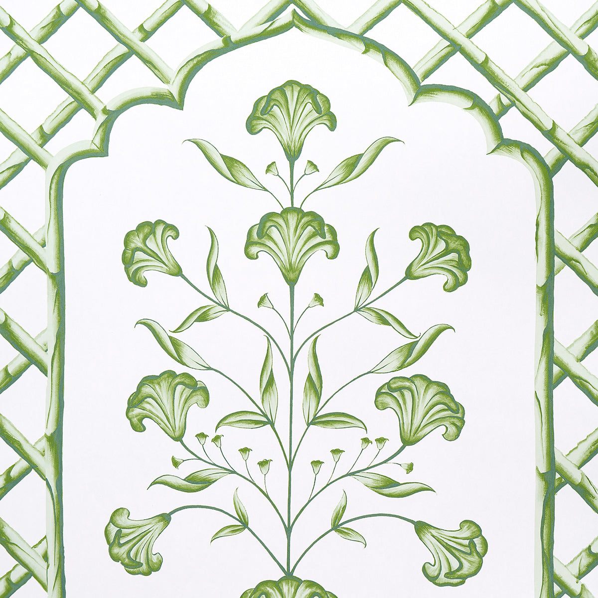 Purchase 5014390 | Bamboo Trellis Panel A, Green - Schumacher Wallpaper
