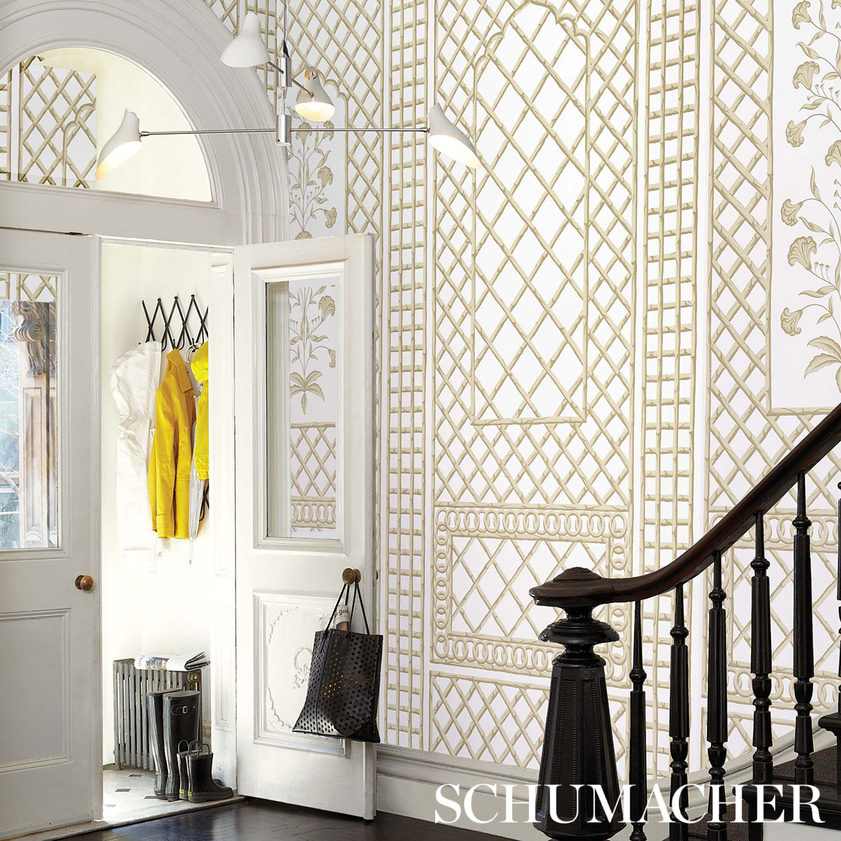 Purchase 5014392 | Bamboo Trellis Panel A, Neutral - Schumacher Wallpaper