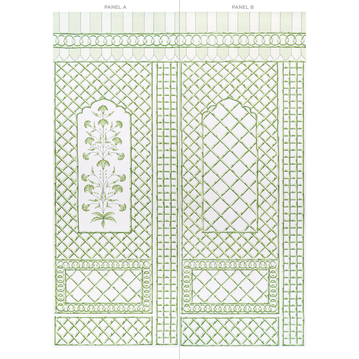 Purchase 5014400 | Bamboo Trellis Panel B, Green - Schumacher Wallpaper