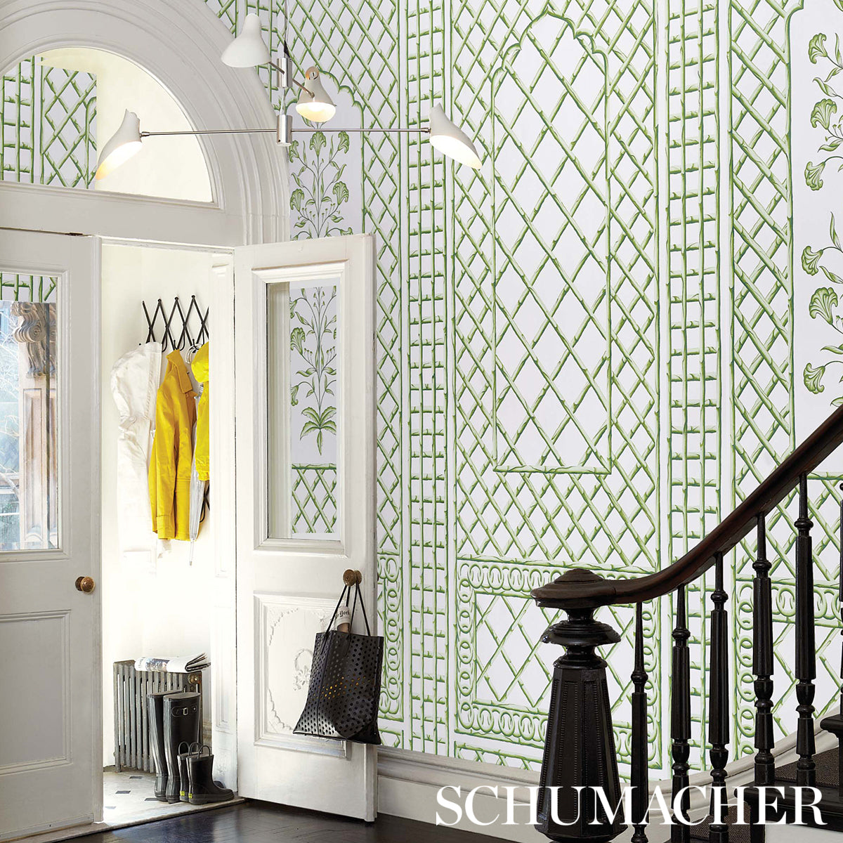 Purchase 5014400 | Bamboo Trellis Panel B, Green - Schumacher Wallpaper