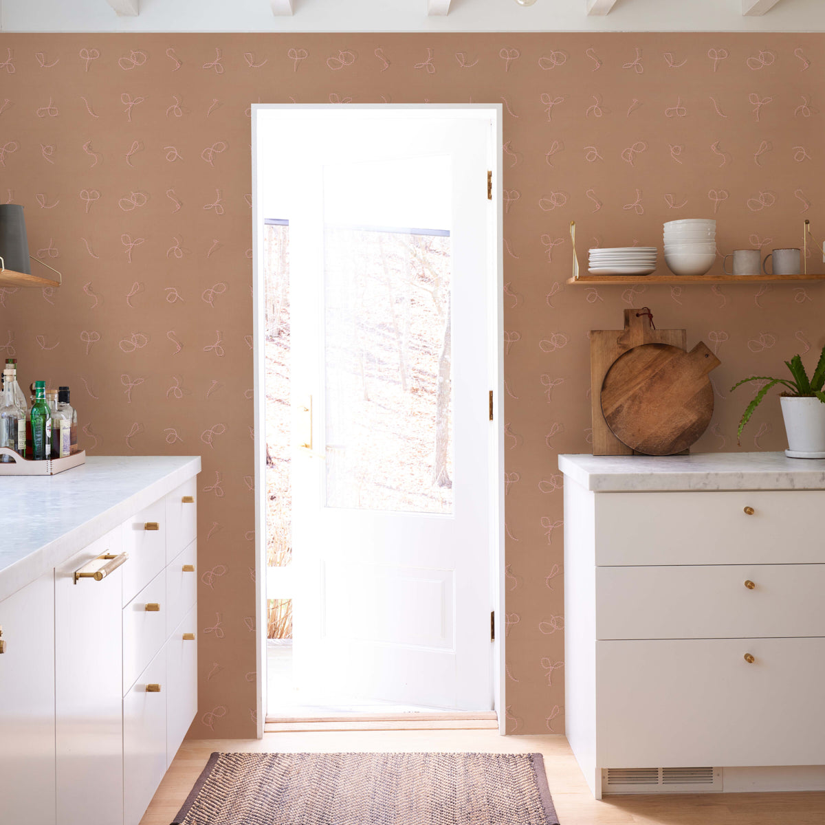 5014471 | Butcher String, Red And White On Brown - Schumacher Wallpaper