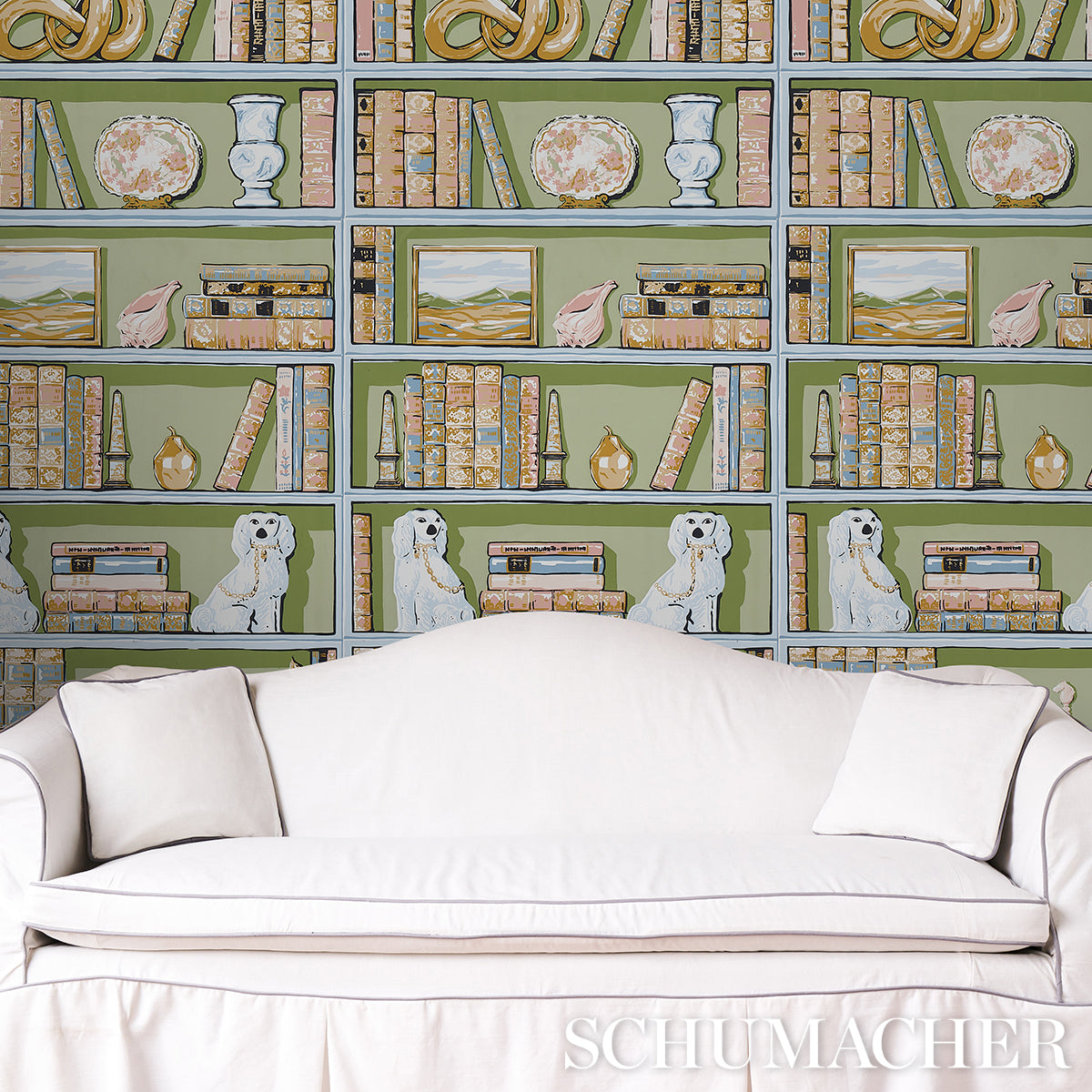 Purchase 5014730 | Natalie’S Library, Celadon - Schumacher Wallpaper