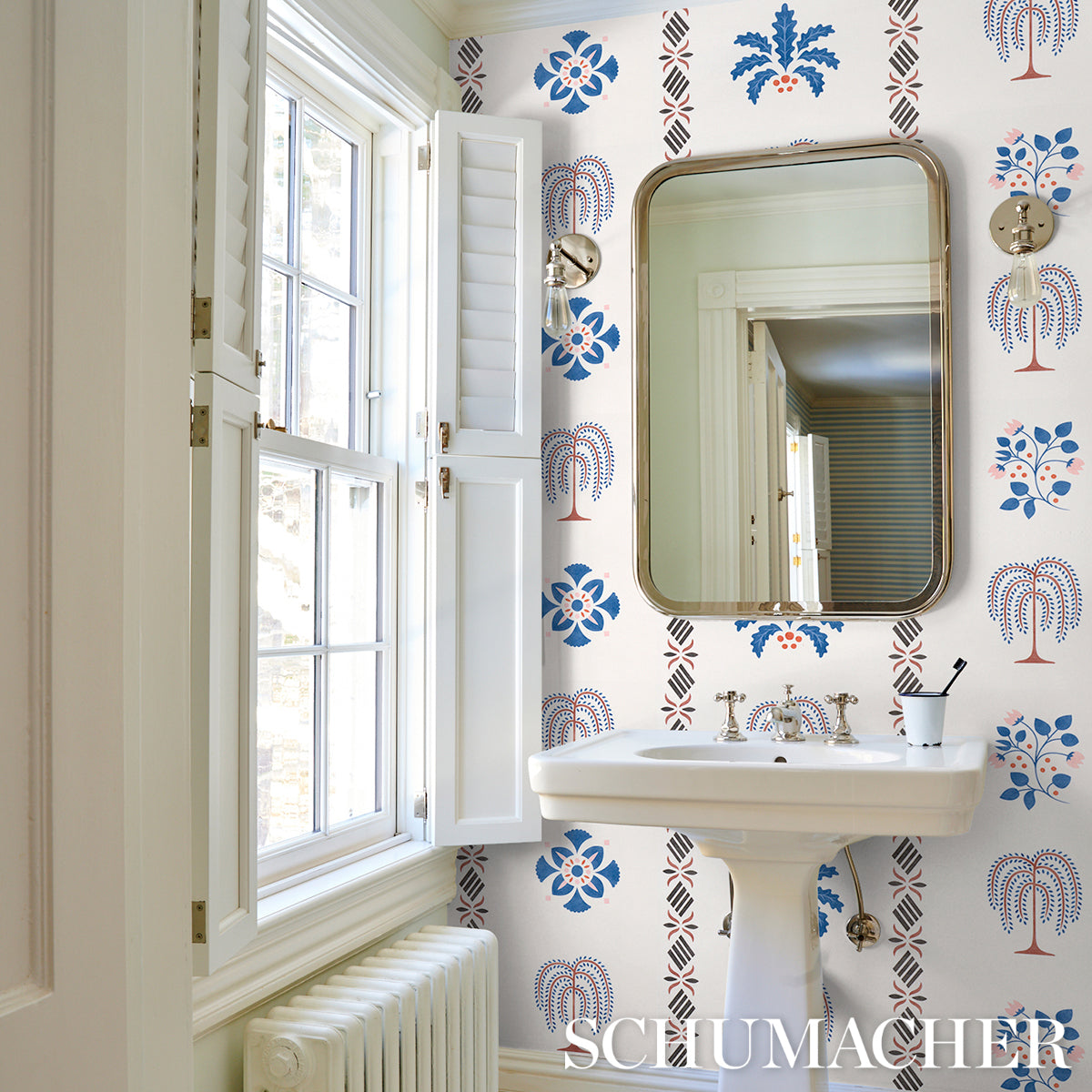 Purchase 5014840 | Willard House Stencil, Blue - Schumacher Wallpaper