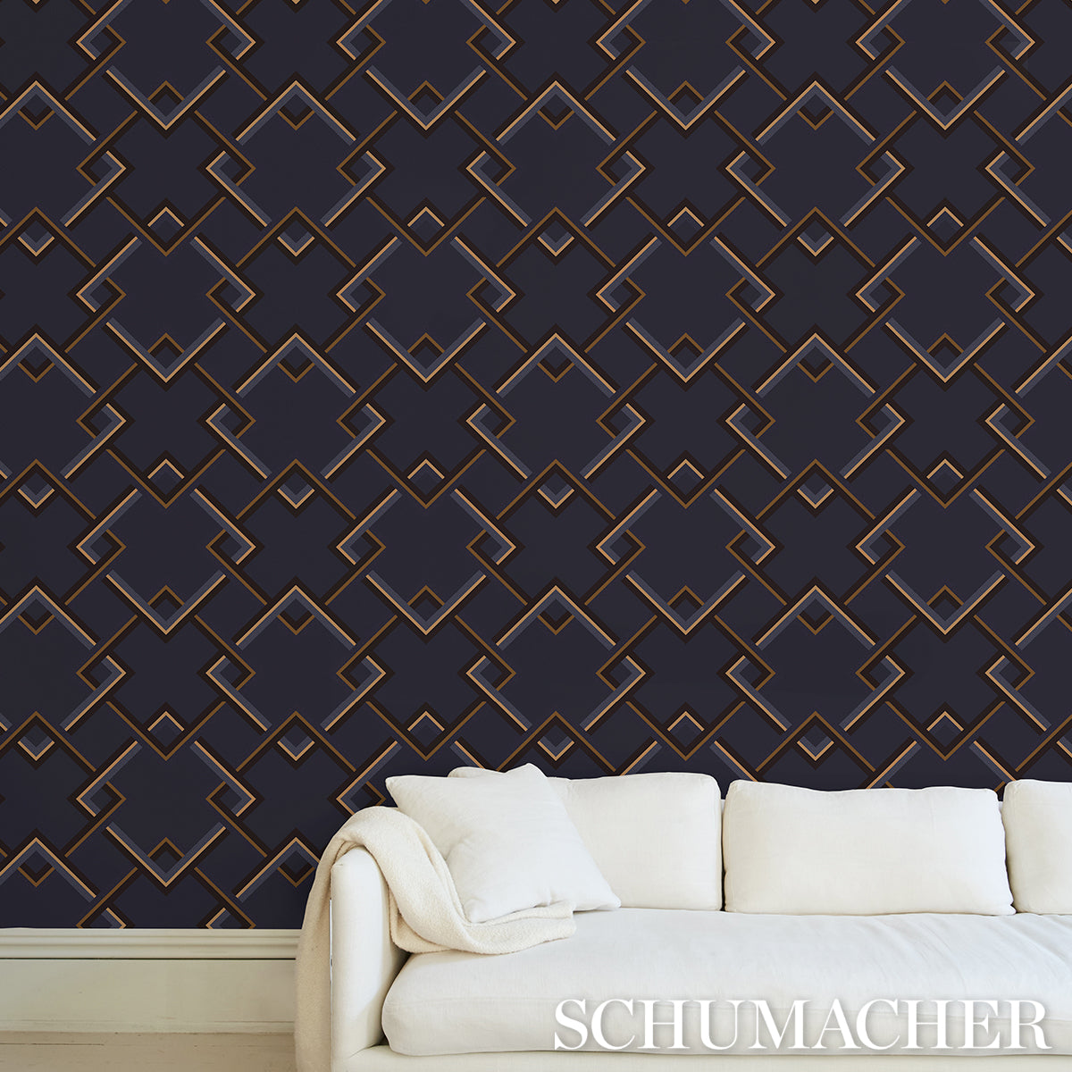 Purchase 5014931 | Mah Jong, River Blue - Schumacher Wallpaper