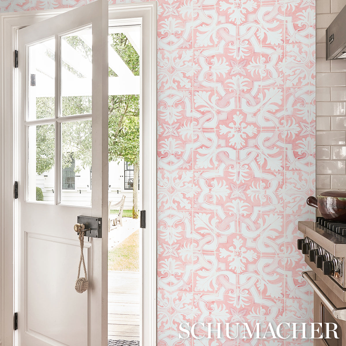 Purchase 5015122 | Azulejos, Pink - Schumacher Wallpaper