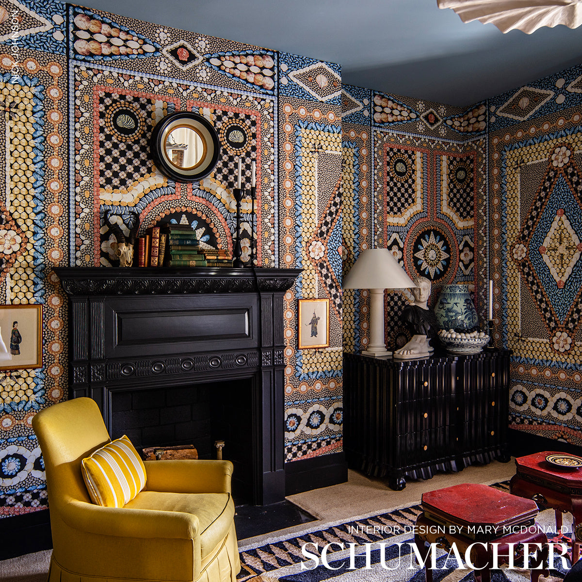 Purchase 5015162 | Shell Grotto Panel B, Onyx Multi - Schumacher Wallpaper