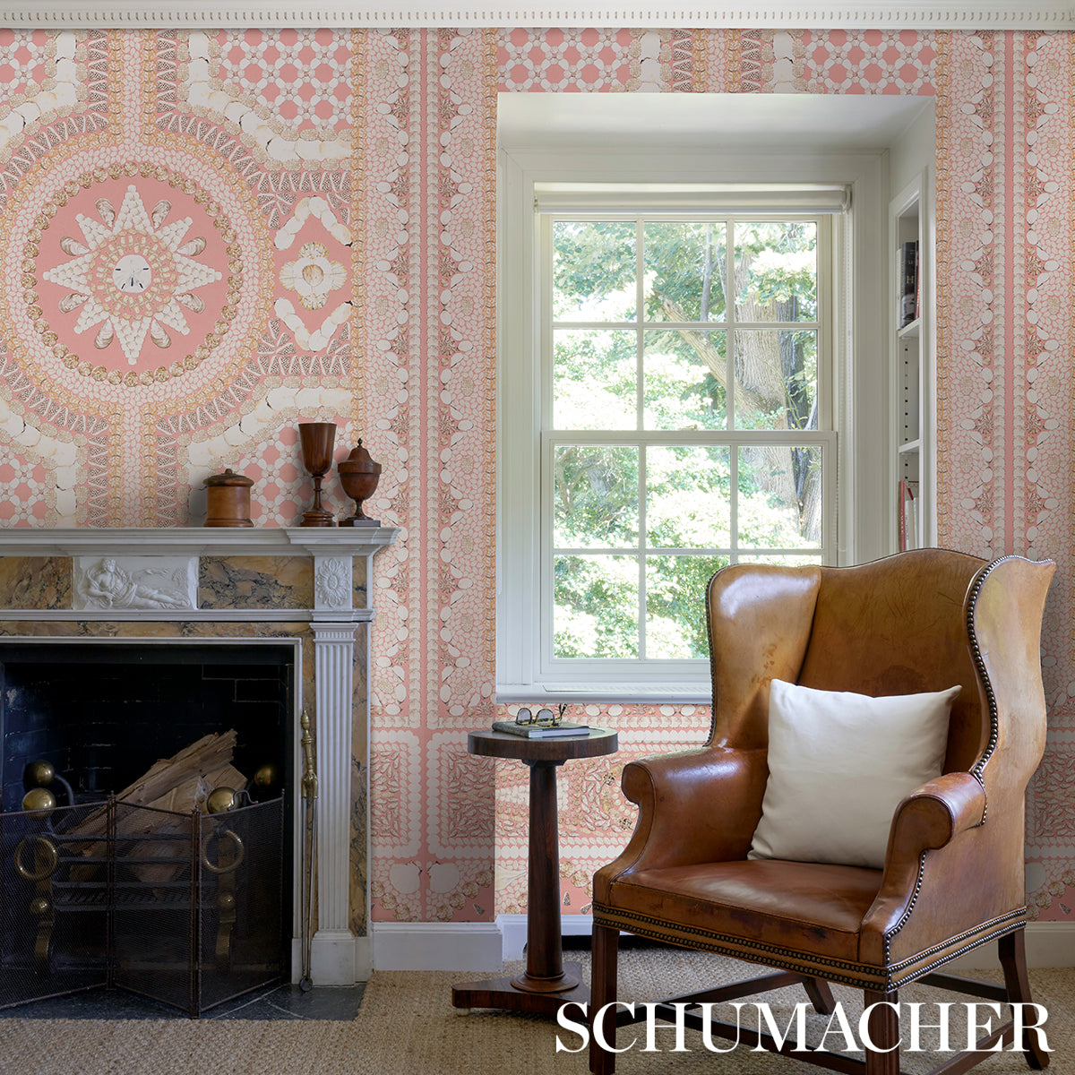 Purchase 5015166 | Shell Grotto Panel A, Coral - Schumacher Wallpaper