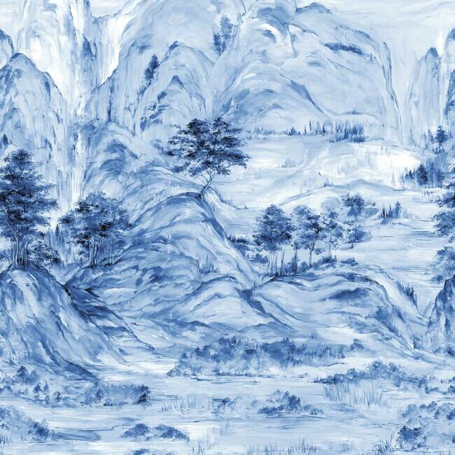 Select AF6598M Mural Resource Library Misty Mountain Mural Blue York Wallpaper