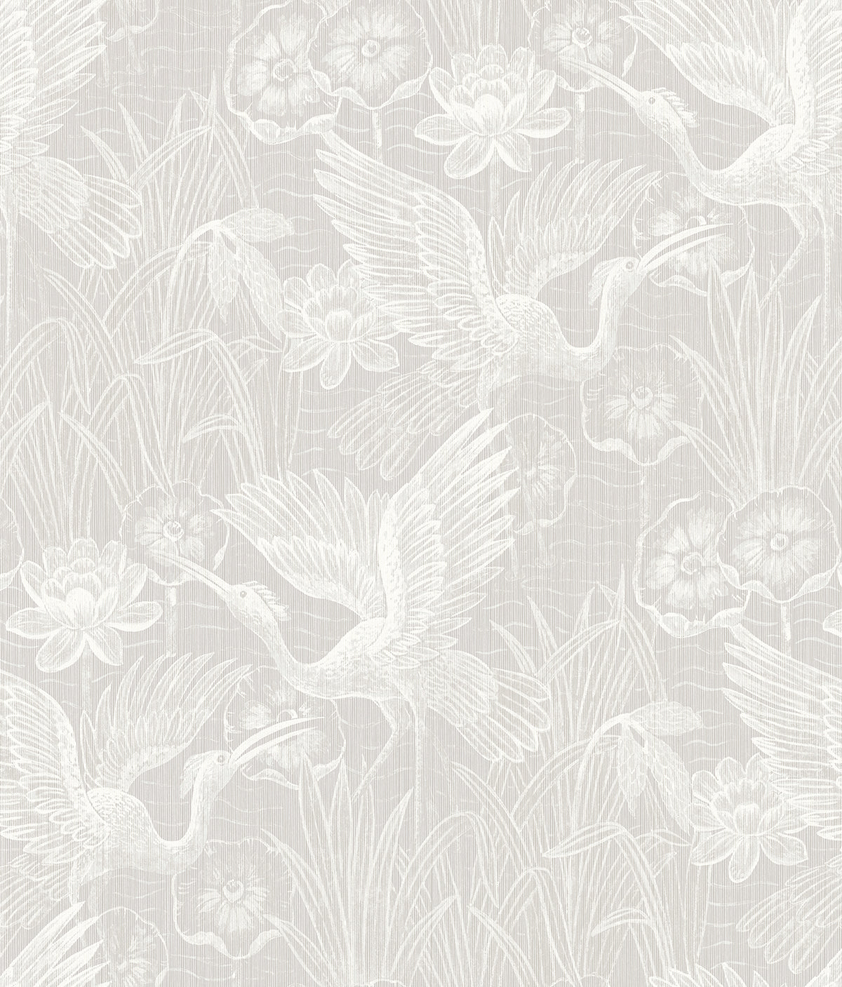 EW11500 | White Heron Floral, Grey - Seabrook Designs Wallpaper