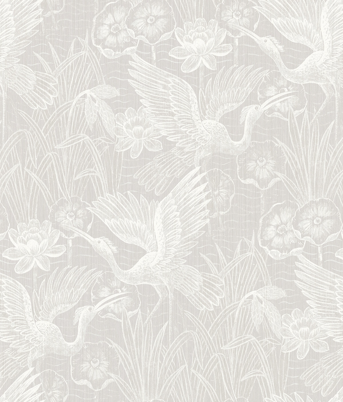 EW11500 | White Heron Floral, Grey - Seabrook Designs Wallpaper