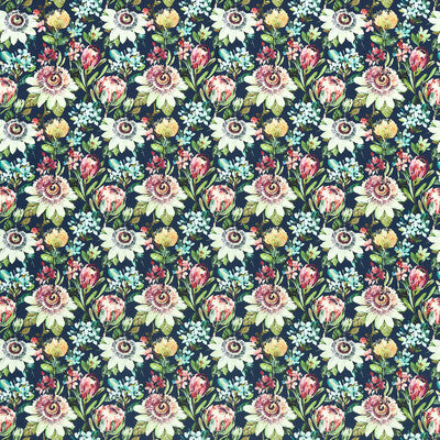 F1520-01 Paradise Midnight Velvet Botanical & Floral Clarke And Clarke Fabric