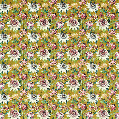 F1520-03 Paradise Ochre Velvet Botanical & Floral Clarke And Clarke Fabric