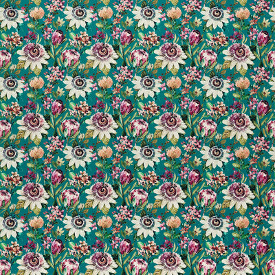 F1520-04 Paradise Teal Velvet Botanical & Floral Clarke And Clarke Fabric