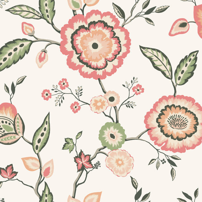 Acquire GO8235 Dahlia Blooms Cotton/Coral Greenhouse by York Wallpaper