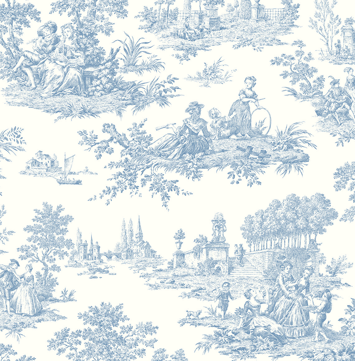 PR10602 | Chateau Toile Prepasted, Blue - Seabrook Designs Wallpaper