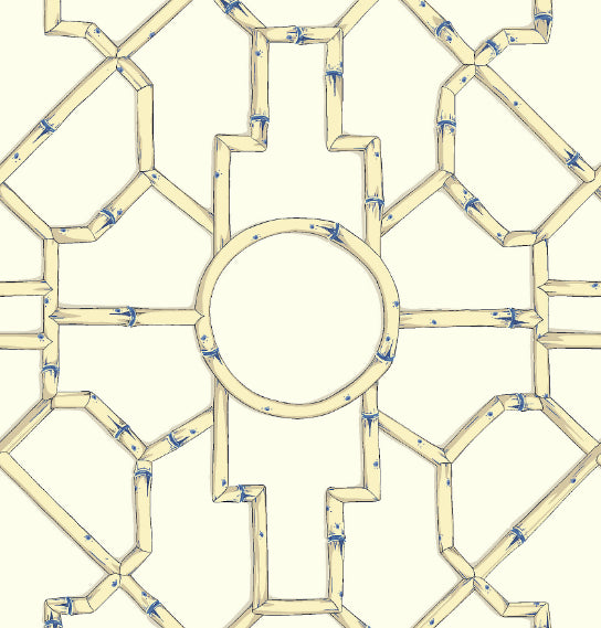 Select Scalamandre Wallpaper Pattern Sc 0007Wp81630 Name Baldwin Bamboo Linen & Blue On Ecru Chinoiserie|Fretwork Wallpaper