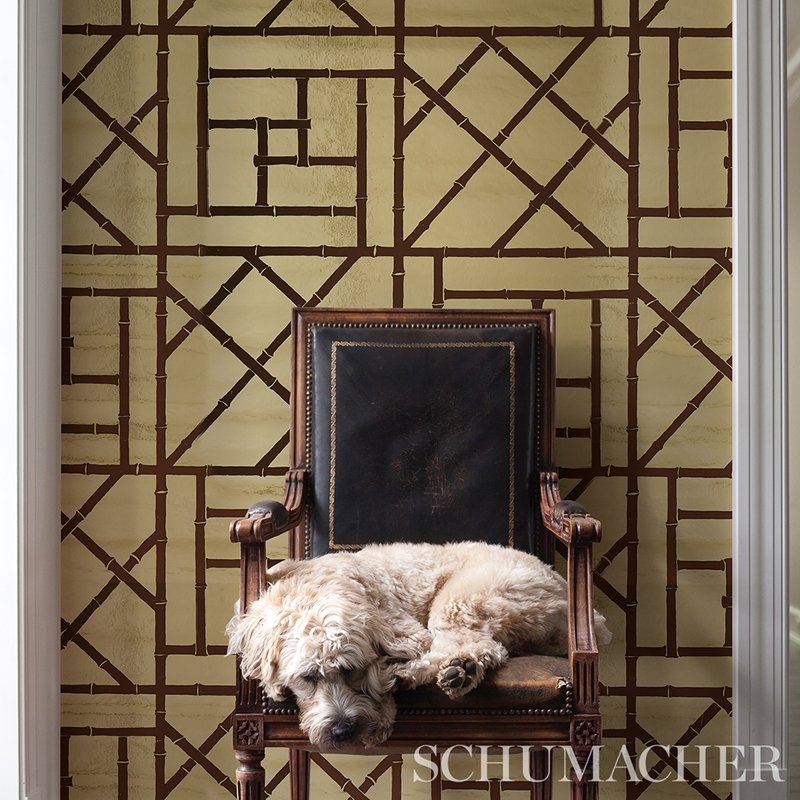 View 5012760 Trellis Metallic Glam Gold Schumacher Wallcovering Wallpaper