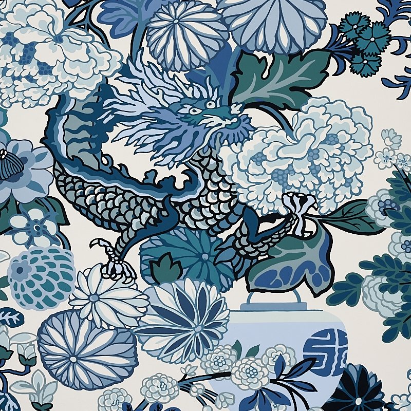 5001062 | Chiang Mai Dragon, China Blue - Schumacher Wallpaper 5001062 | Chiang Mai Dragon, China Blue - Schumacher Wallpaper