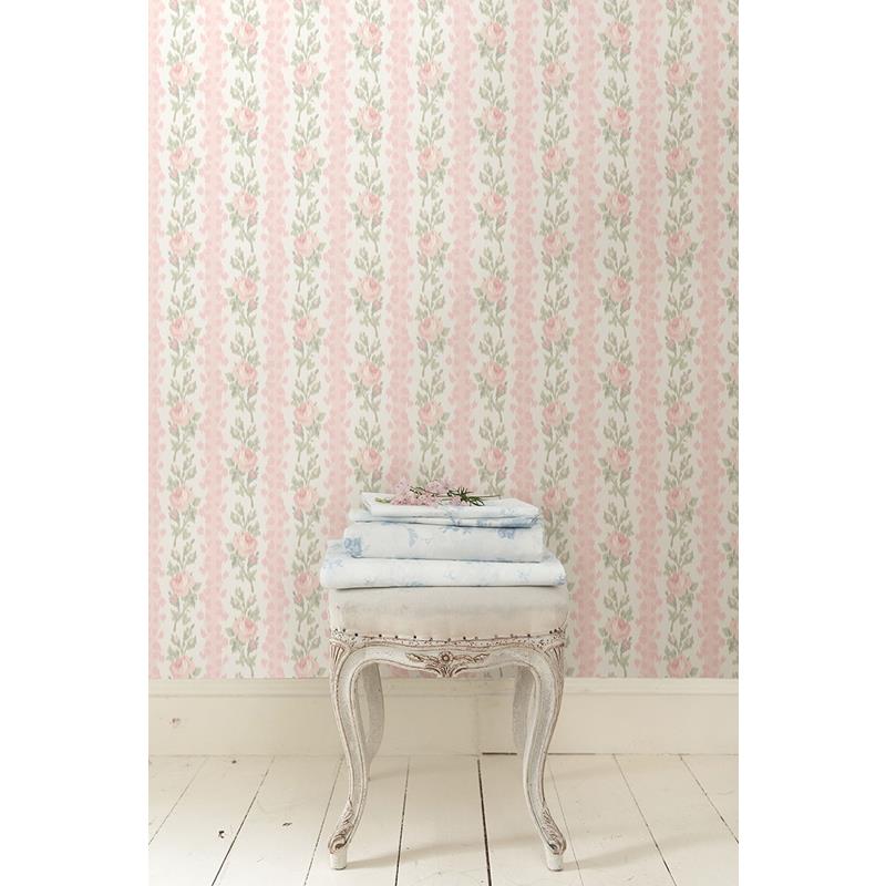 Select AST4105 LoveShackFancy Blooming Heirloom Marie Pink Rose Stripe Pink A-Street Prints Wallpaper