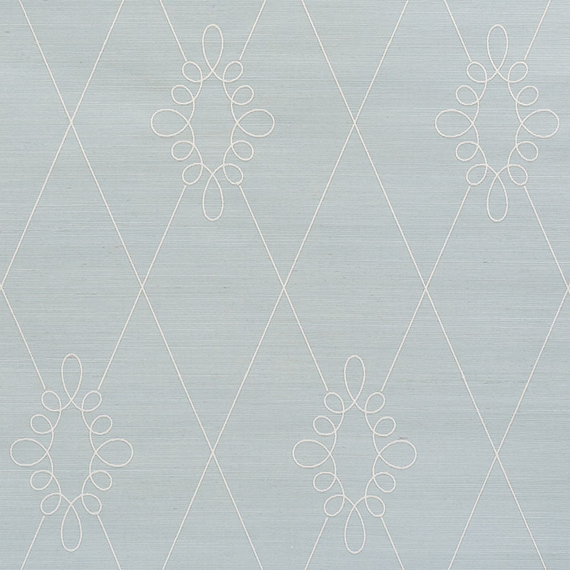 Acquire 5009271 Sylvie Embroidered Sisal Water Blue Schumacher Wallpaper