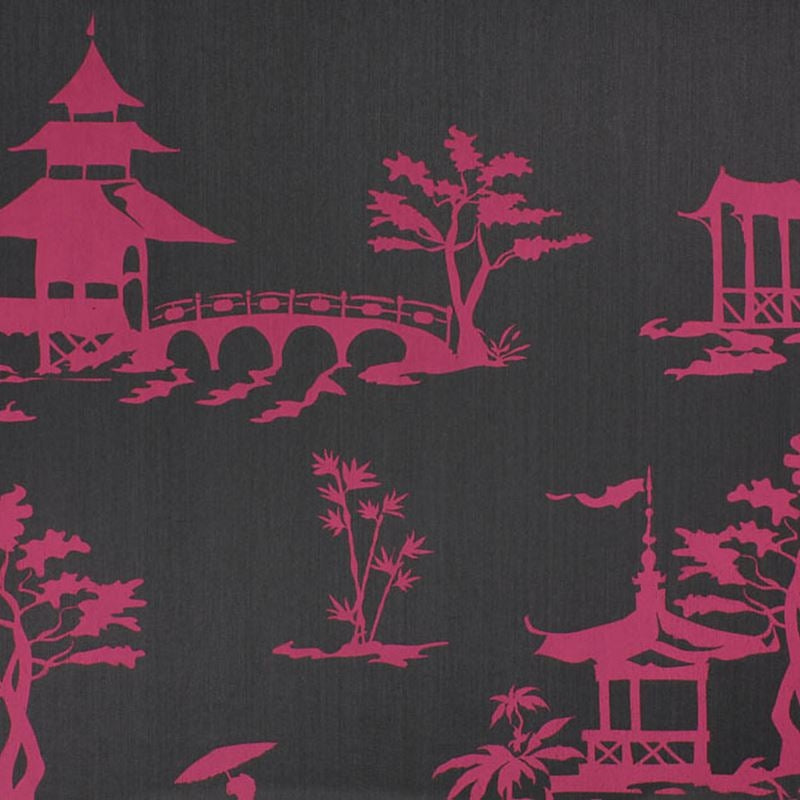 5669 | Chinois Our Way Magenta on Black Sateen Club | Phillip Jeffries | Wallpaper