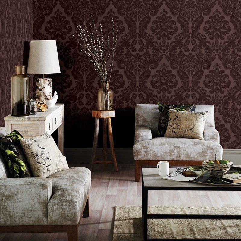 Buy 2763-87315 Moonlight Merlot Damasks A-Street Prints Wallpaper