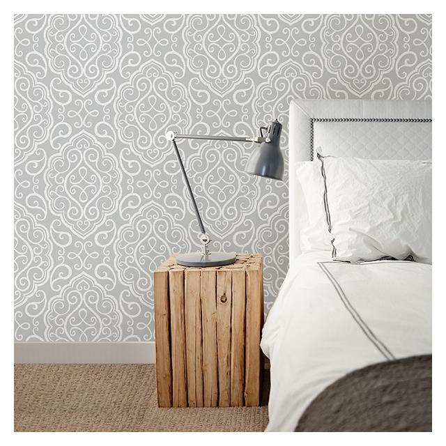 View 2716-23815 Heavenly Grey Damask A-Street Prints Wallpaper