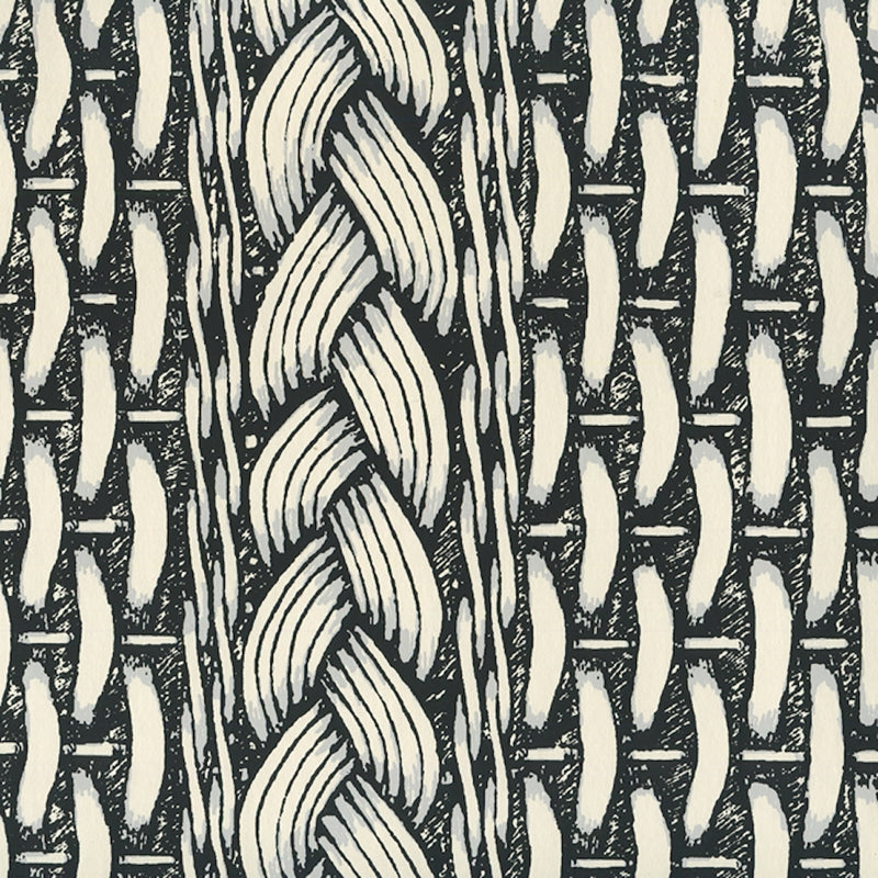 Search 8400WP-01OW Newport Rattan Black Gray on Off White by Quadrille Wallpaper