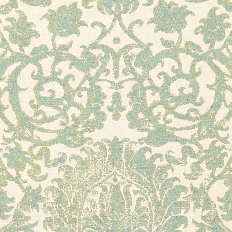 Purchase sample of 66360 Arezzo Linen Damask, Aquamarine by Schumacher Fabric
