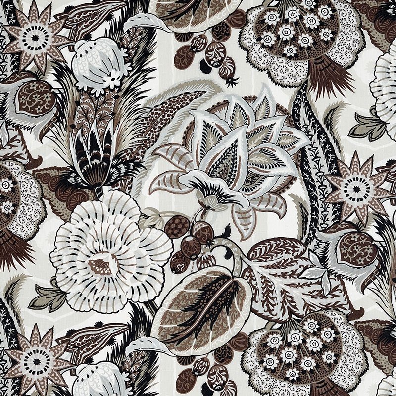 Purchase sample of 173524 Zanzibar Linen Print, Ebony Mocha by Schumacher Fabric