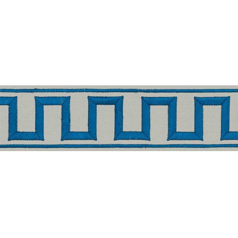 70799 | Greek Key Embroidered Tape, Peacock Mineral - Schumacher Fabric