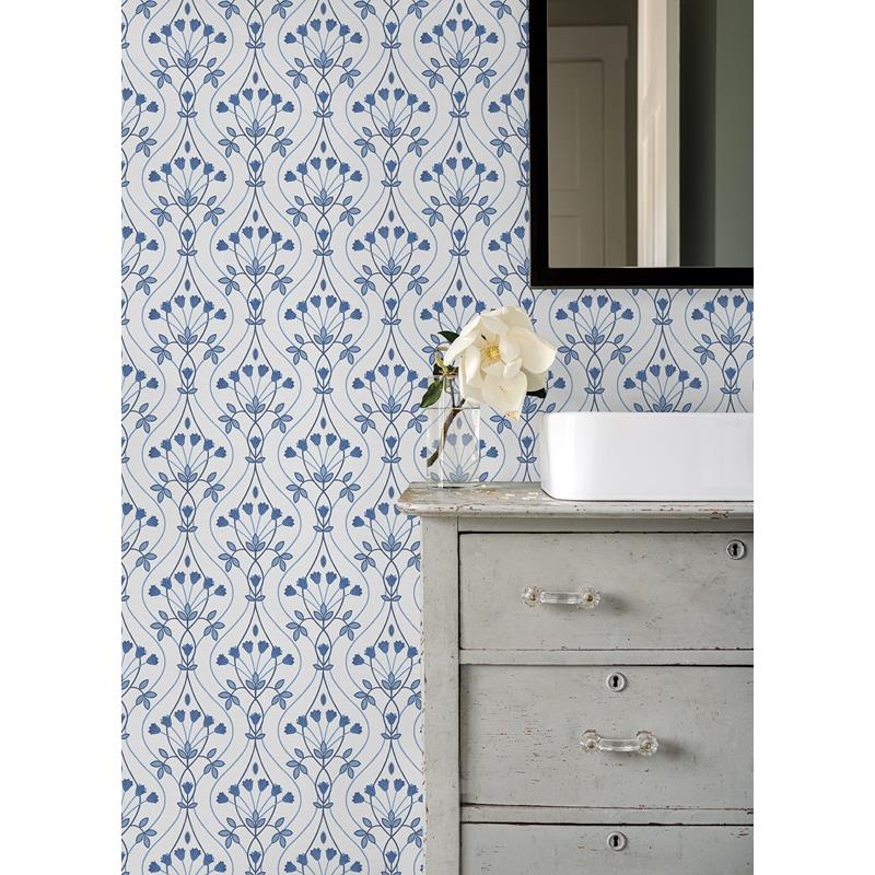 Search 2970-26148 Revival Dard Blue Tulip Ogee Wallpaper Blue A-Street Prints Wallpaper