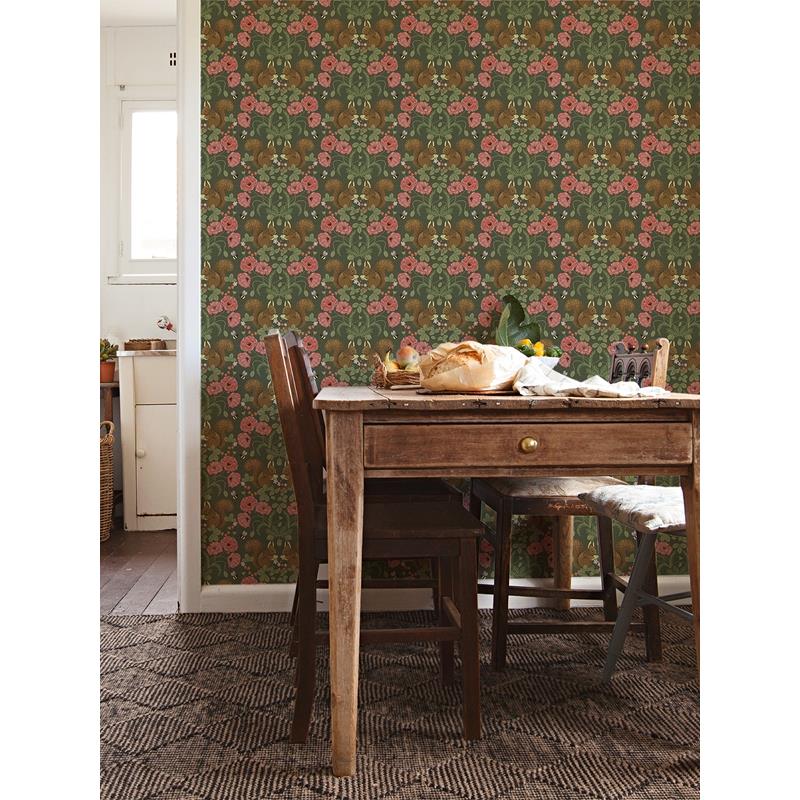 Order 2999-44124 Annelie Kurre Dark Green Woodland Damask Green Red A-Street Prints Wallpaper