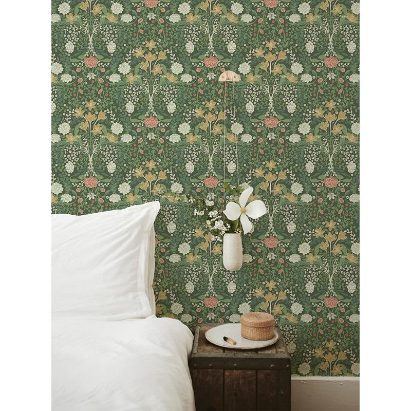 View 2999-24102 Annelie Froso Green Garden Damask Green A-Street Prints Wallpaper