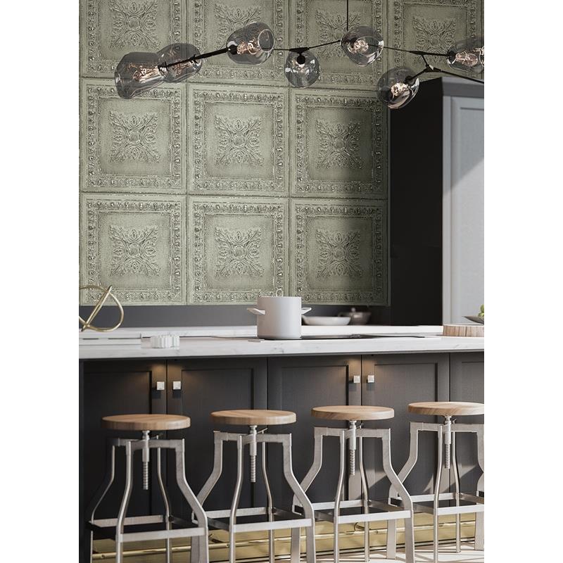 Select 2922-24033 Trilogy Hillman Light Green Ornamental Tin Tile Green A-Street Prints Wallpaper