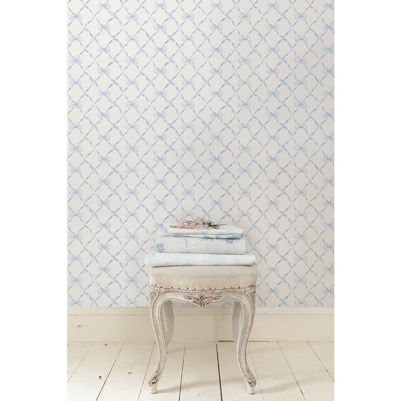 Buy AST4168 LoveShackFancy Baby Bow Blue Bella Ribbon Trellis Blue Bella Ribbon A-Street Prints Wallpaper