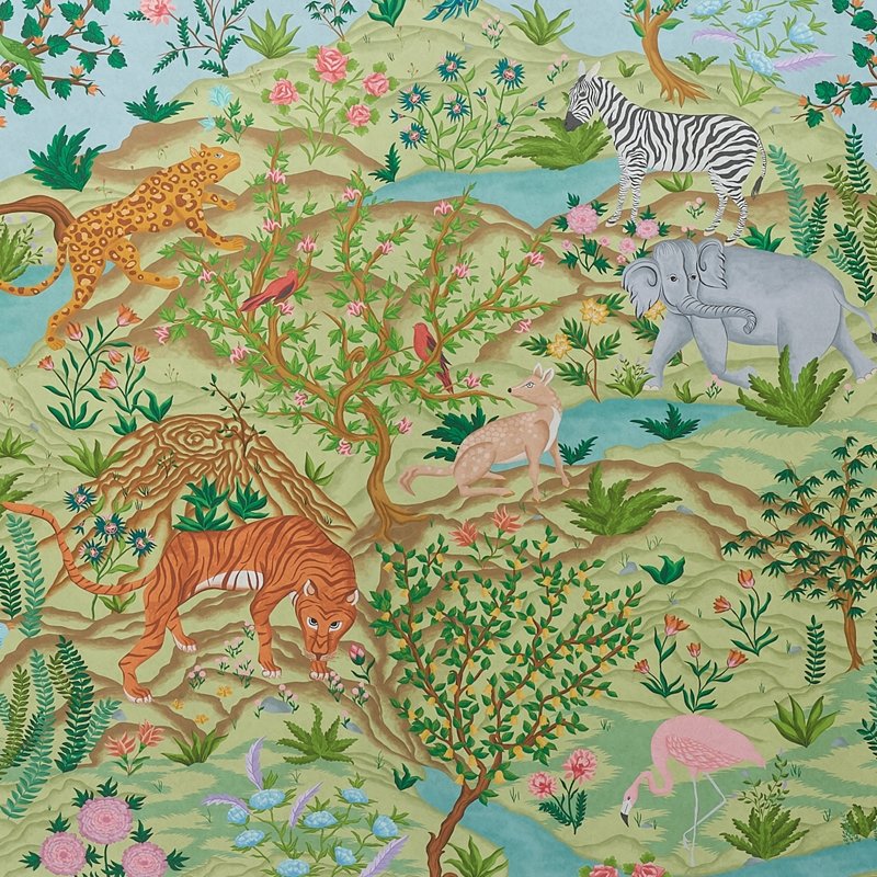 Acquire 5013311 Finches Jungle Panel Set Verdant Schumacher Wallcovering Wallpaper