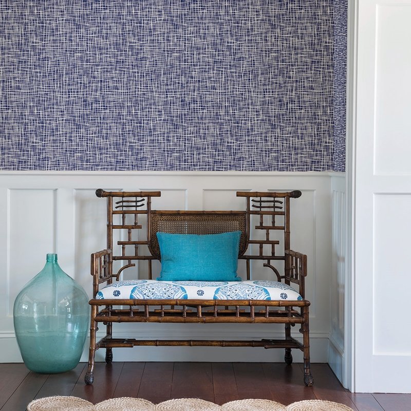 View 2764-24330 Shanti Blue Grid Mistral A-Street Prints Wallpaper