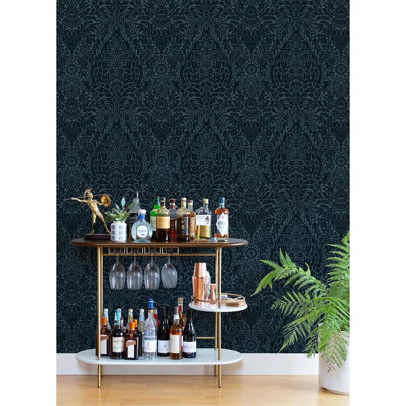 Purchase 2973-87367 Daylight Maris Indigo Flock Damask Indigo A-Street Prints Wallpaper